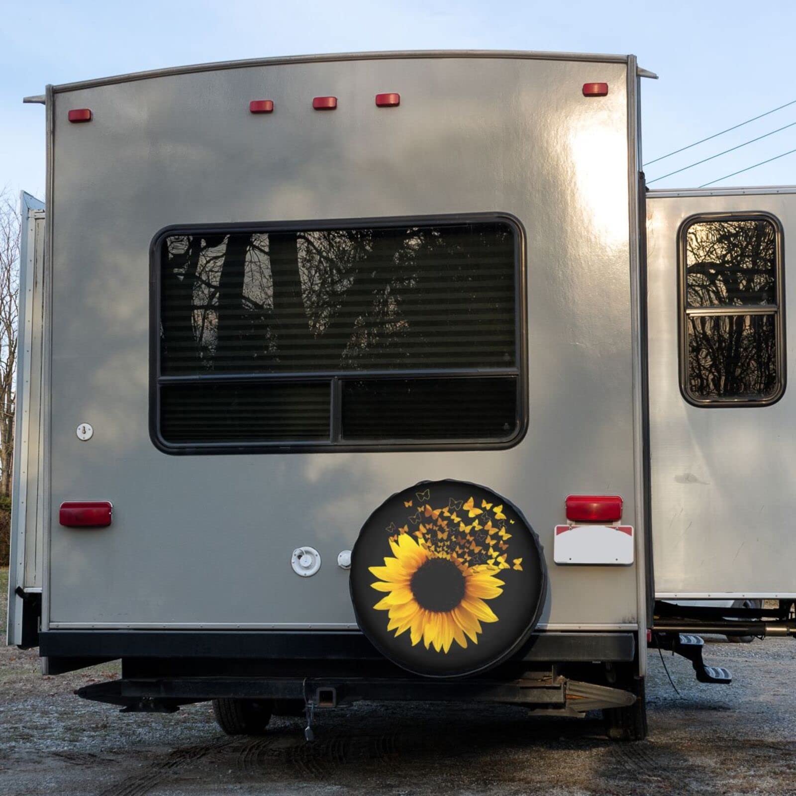 17 Inch Sunflower Butterfly Spare Tire Cover - Dust-Proof Wheel Protector for Trailers, RVs, SUVs & Vehicles | Perfect for Outdoor Travel & Road Trips