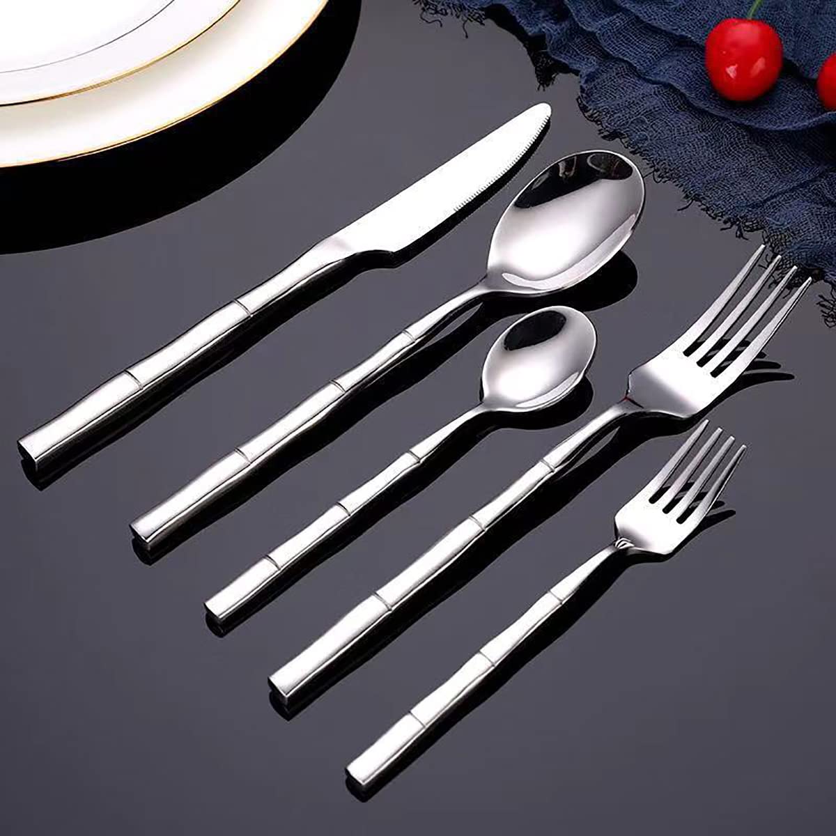 TWEE 40-Piece Stainless Steel Flatware Set with Bamboo Handle - Mirror Polished Silverware for 8 People, Dishwasher Safe Cutlery Set for Home, Kitchen, Restaurant & Hotel Use - Perfect for Dinner Parties, Wedding Gifts & Everyday Dining