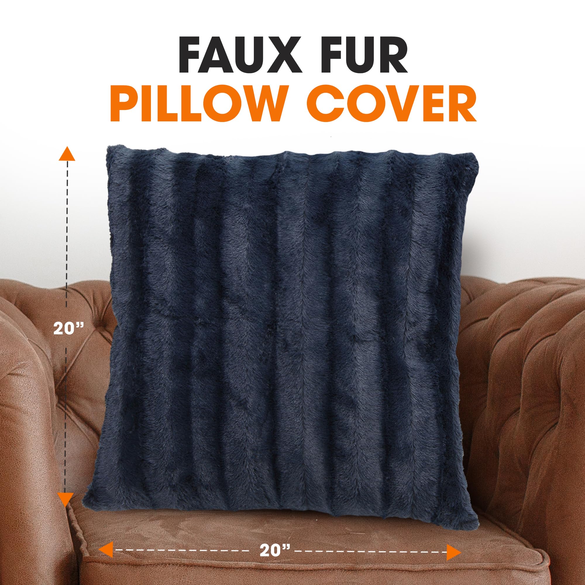 Cheer Collection Faux Fur Throw Pillow Cover - Soft Fluffy Decorative Cushion Case 20x20 Inches for Sofa, Bed, Living Room - Cozy Accent Pillow Cover (Blue, Pack of 1) - Perfect for Home Decor, Lounge Comfort & Gift Giving