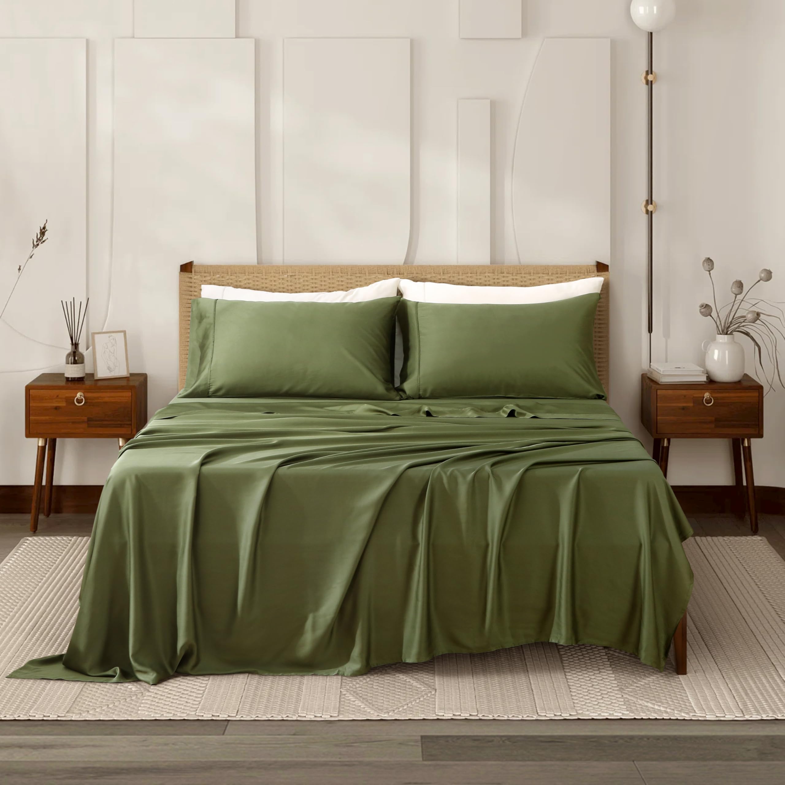 Bamboo Rayon Cooling Bed Sheets Set - King Size, 4-Piece Silky Soft & Breathable Sheets with Deep Pockets (Fits Up to 16