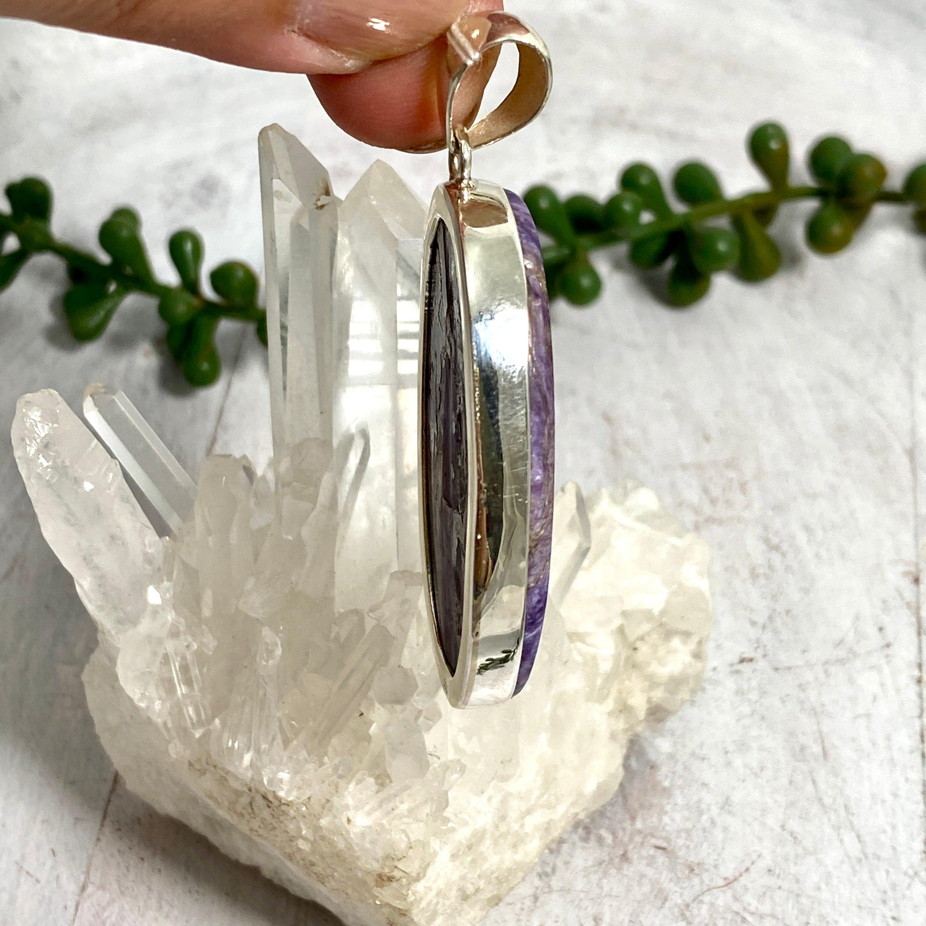 Natural Charoite Oval Pendant Necklace KPGJ3392 - Elegant Jewelry for Women, Perfect for Gifts & Special Occasions