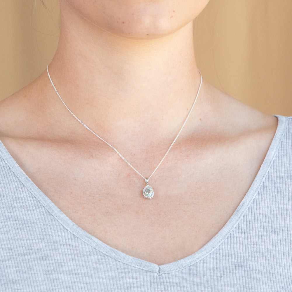 9ct White Gold Aquamarine and Diamond Pendant Necklace - Elegant Jewelry Gift for Women, Perfect for Weddings, Anniversaries and Special Occasions