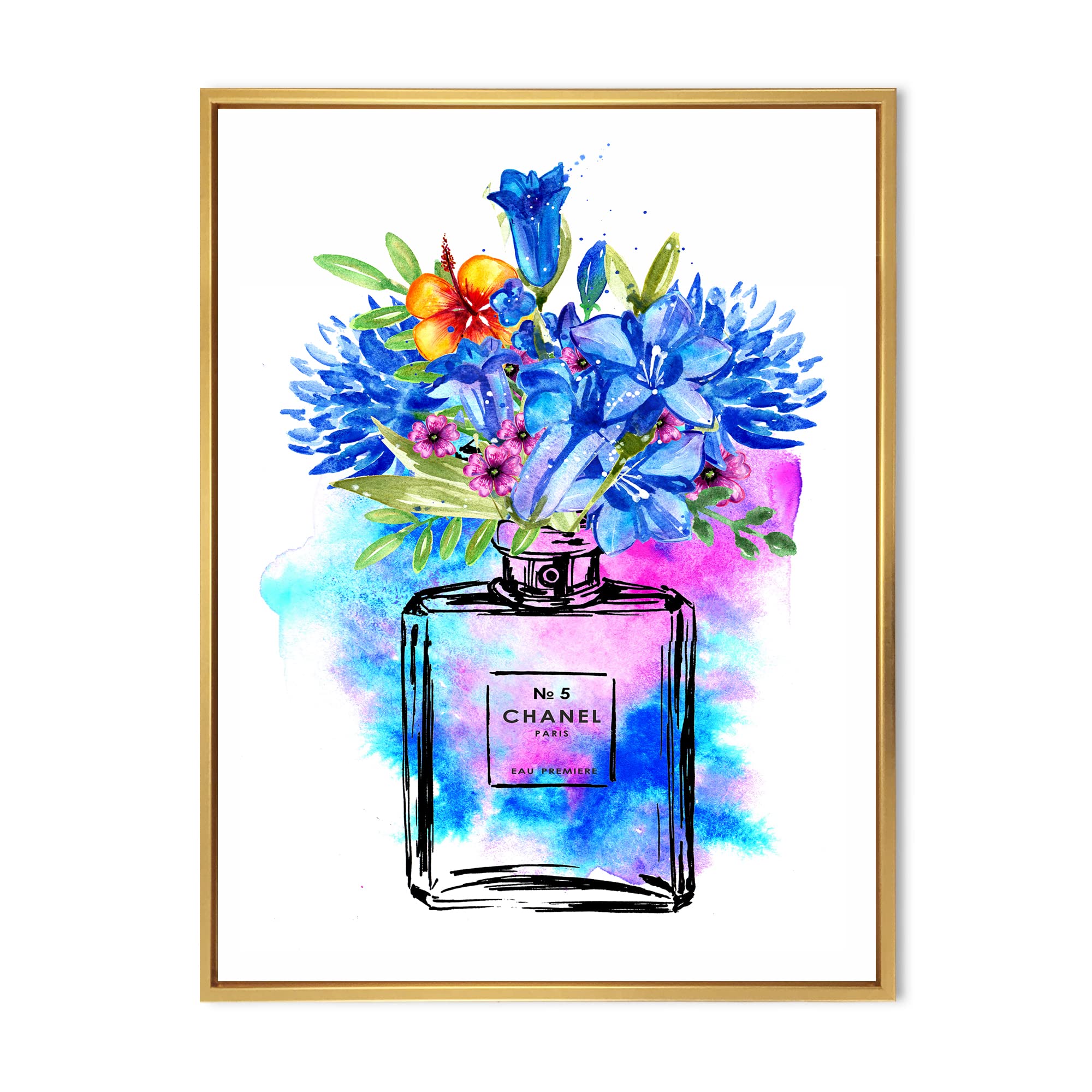Chanel No.5 Perfume French Country Framed Canvas Wall Art Print - Elegant Home Decor for Living Room, Bedroom & Office