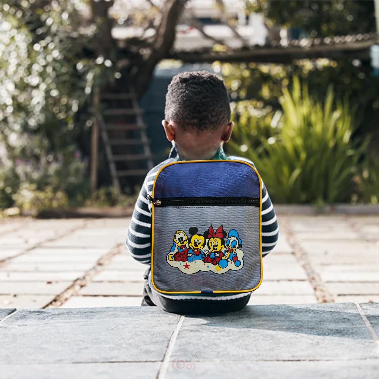 KARBD 12 Inch Mickey Mouse Backpack for Boys & Girls - Kids School Bag with Multiple Pockets, Compartments & Bottle Holder - Lightweight Durable Toddler Backpack (Grey Blue) - Perfect for School, Travel & Daycare