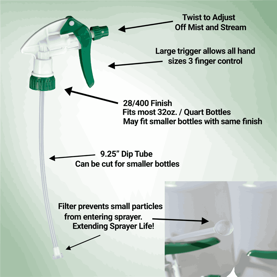 Heavy Duty Trigger Sprayers - 28/400 Thread, Pack of 12 - Perfect for Cleaning, Gardening & Lawn Care
