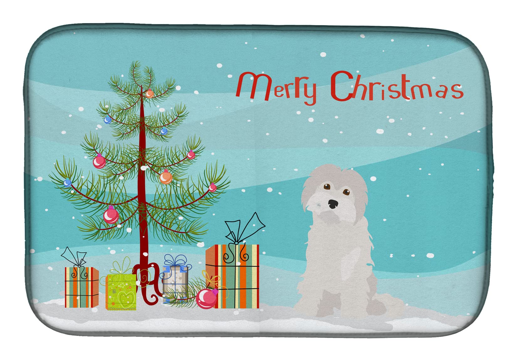 Absorbent Christmas Tree Dish Drying Mat for Kitchen Counter - Maltese Dog Themed Holiday Kitchen Decor, 14x21 Inch Multicolor Dish Drainer Pad | Perfect for Holiday Dishwashing & Festive Countertop Protection