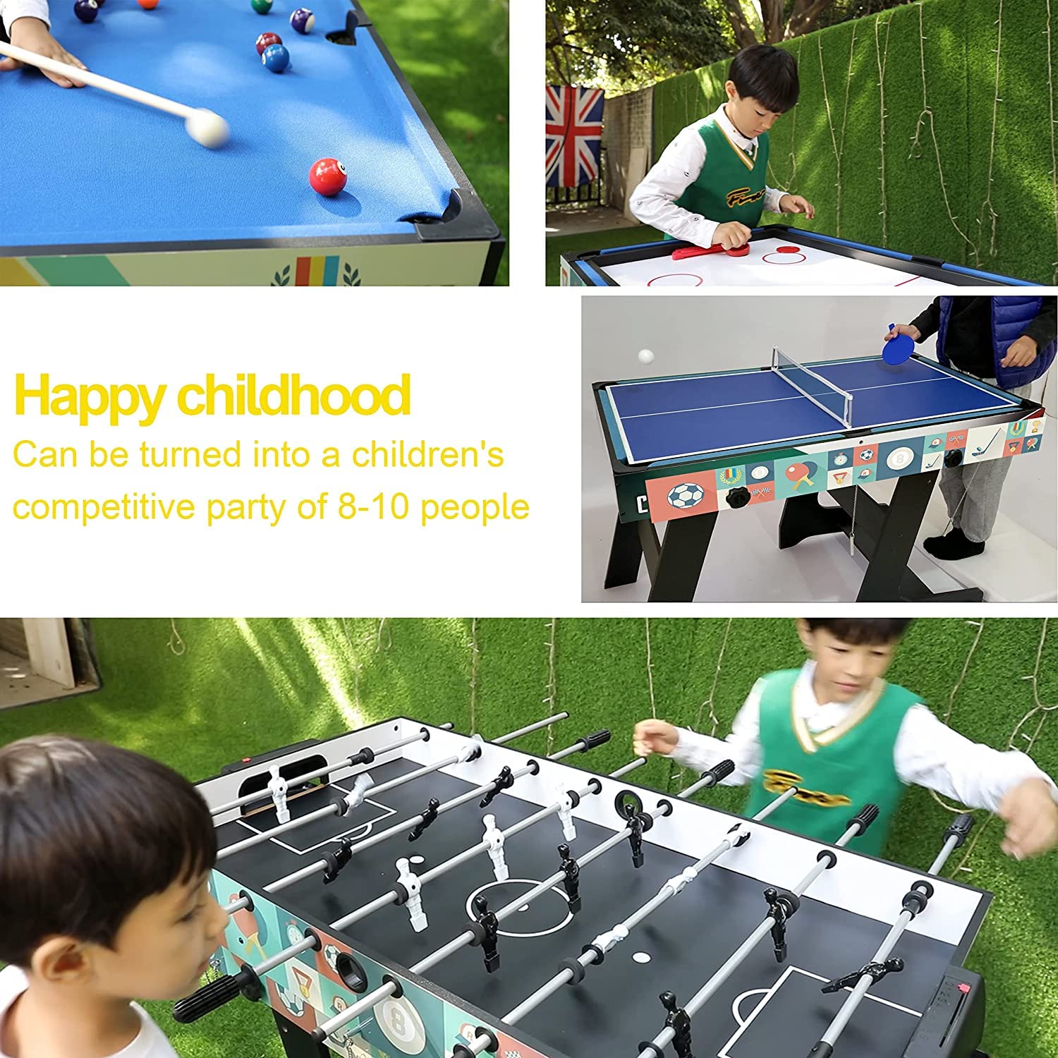 HLC 4-in-1 Multi Game Table Set - 4FT Combo Pool/Snooker, Foosball, Air Hockey & Ping Pong Table for Home, Office & Game Room (Blue) | Perfect for Family Game Nights, Parties & Entertainment Spaces