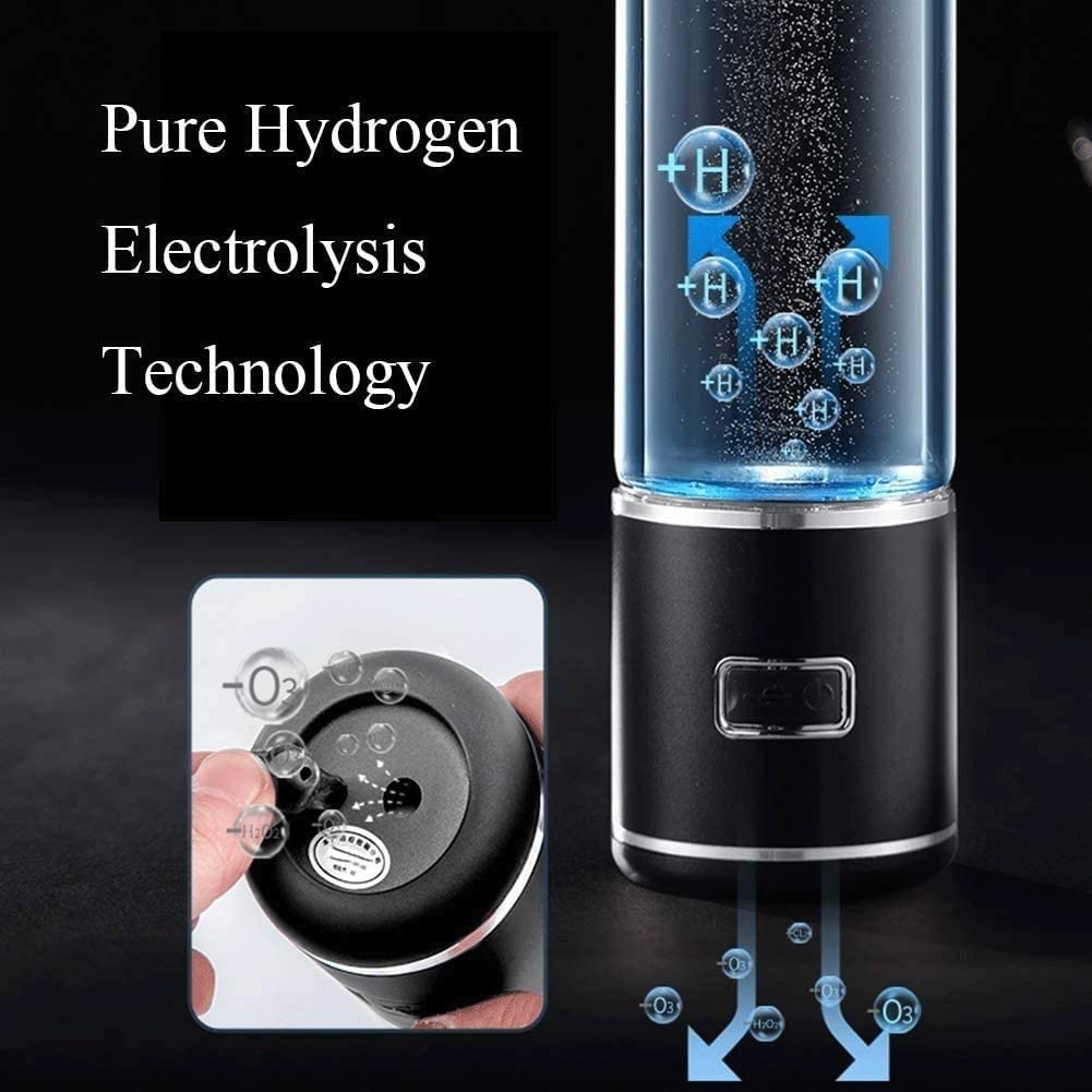 350ML Portable Hydrogen Rich Water Bottle - Rechargeable Ionized Water Generator with Antioxidant Glass for Health & Wellness | Perfect for Travel, Gym & Daily Hydration (Black)