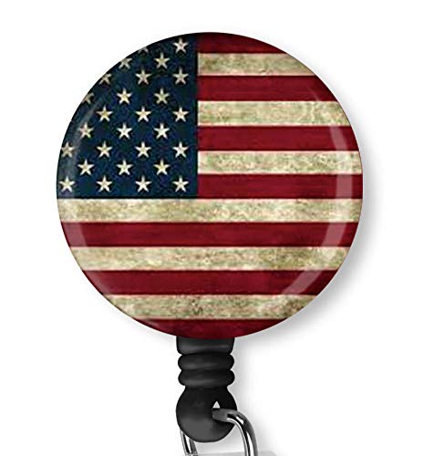 Retractable ID Badge Holder with Alligator Clip - USA Flag Design for Nurses & Professionals | Secure Card Holder for Work, Hospital, Office & Conferences