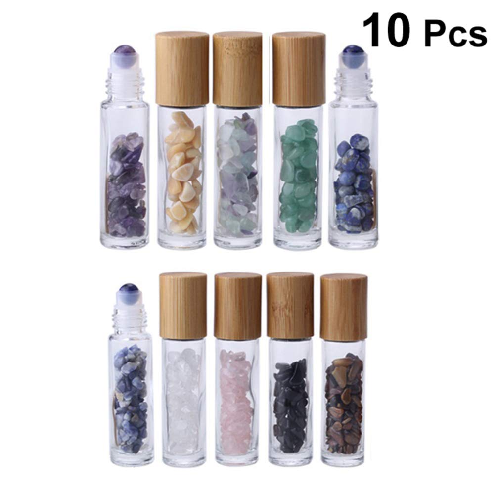 Uonlytech 10-Pack Refillable Perfume Roller Bottles with Crystal Stone Roller Balls - Essential Oil, Lip Gloss & Cosmetic Travel Bottles for DIY Beauty, Aromatherapy & On-the-Go Use