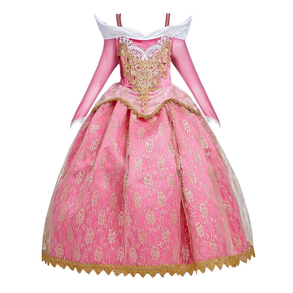 REXREII Girls Princess Sleeping Beauty Costume - Elegant Fancy Dress for Halloween, Cosplay, Christmas Party & Birthday - Includes Accessories - Perfect for Dress-Up, Role Play & Special Occasions