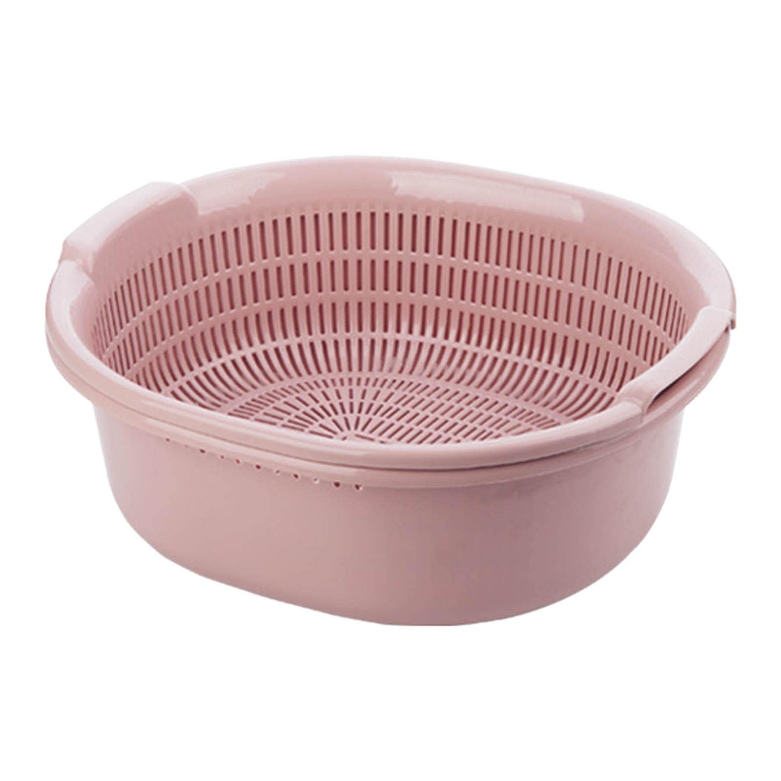 Baoblaze 2-Piece Plastic Colander Set - Double Layer Strainer Bowl for Washing Fruits & Vegetables, Detachable Drain Basket for Mixing, Cleaning & Food Prep - Pink | Ideal for Kitchen, Salad Making & Meal Prep