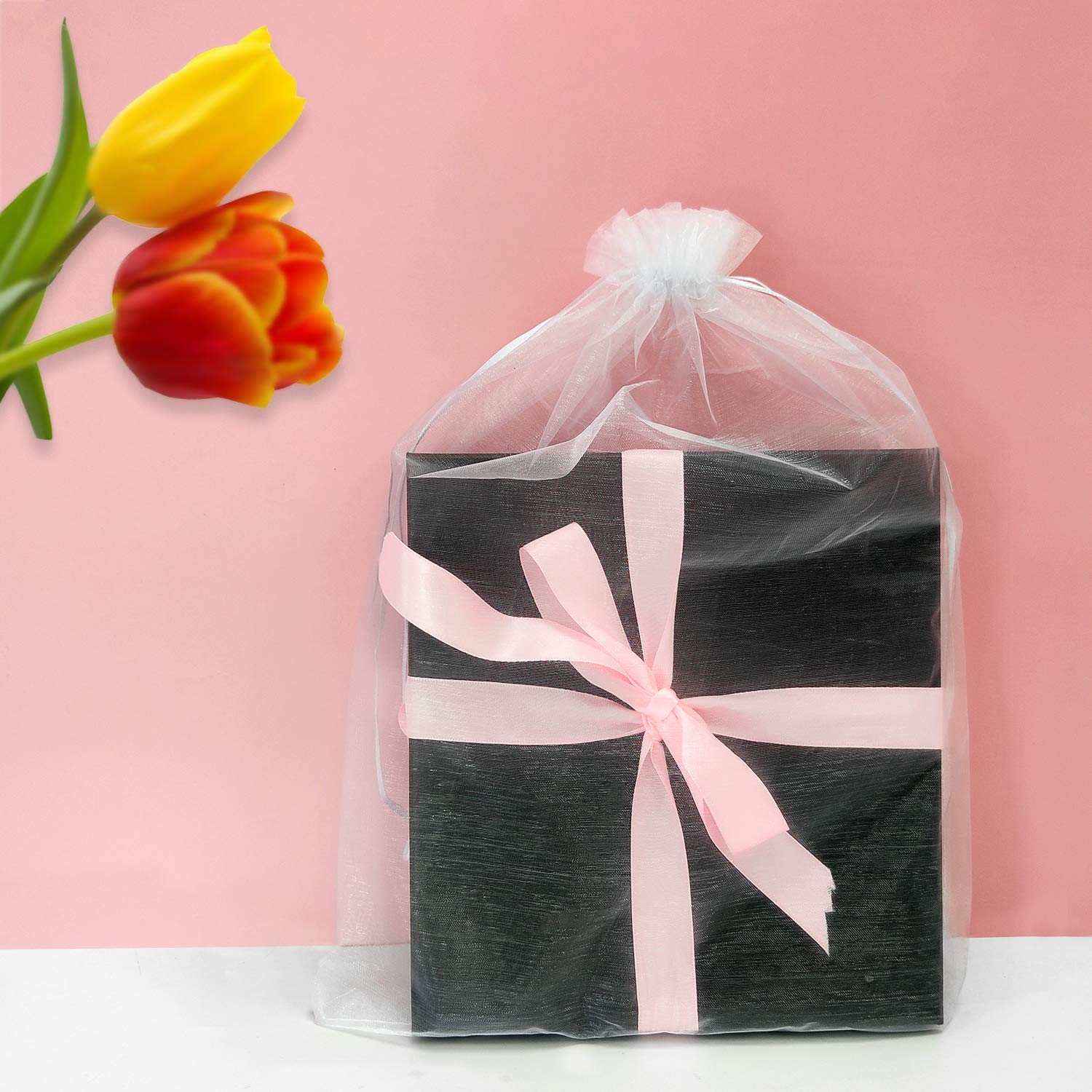 SumDirect 100Pcs 12x16 Inches Extra Large White Organza Gift Bags with Drawstring - Perfect for Wedding Favors, Party Decorations, Bridal Shower Gifts & Holiday Packaging