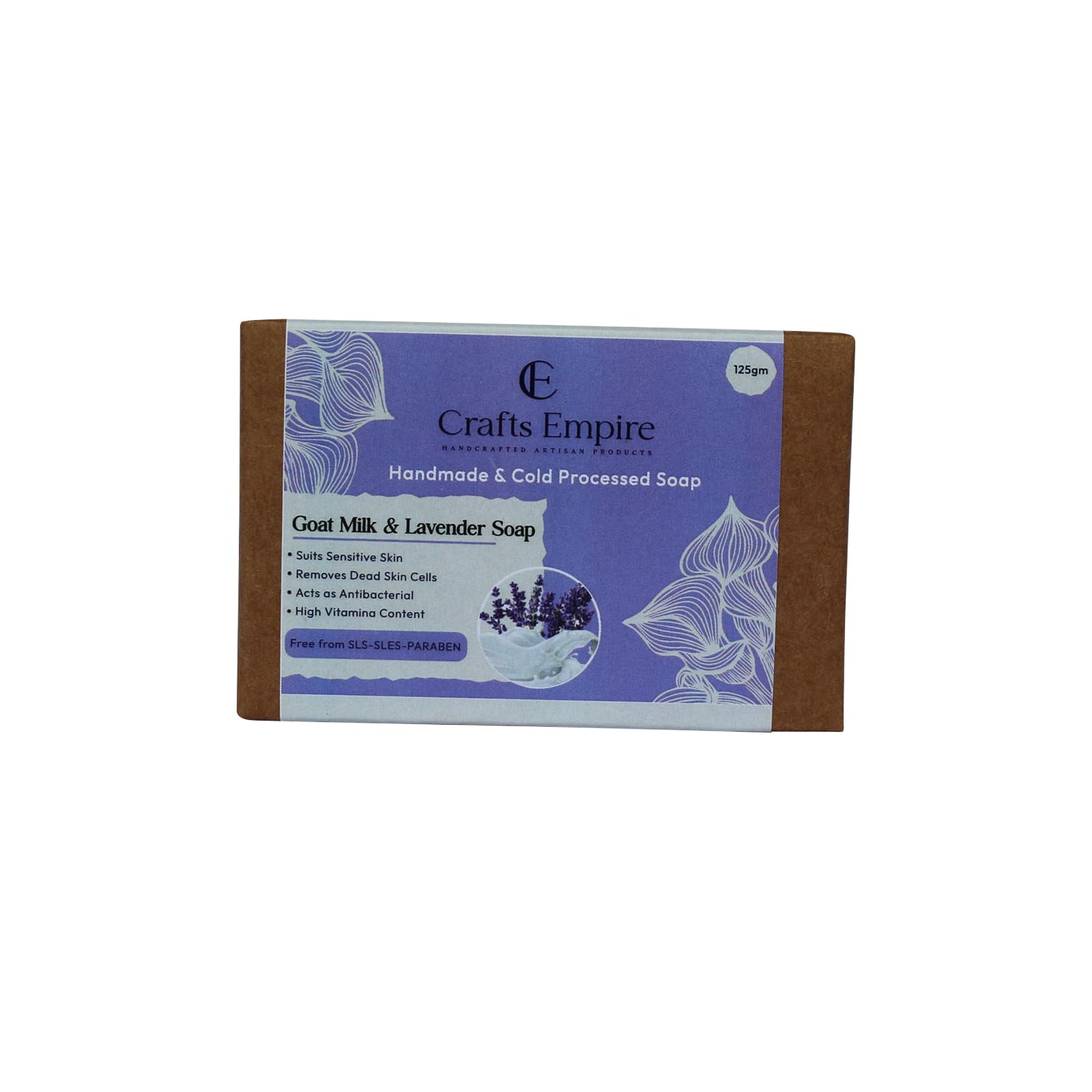 CRAFTS EMPIRE Handmade Goat Milk & Lavender Soap - Cold Processed, 4.4oz (125g) - Natural Moisturizing Bar Soap for Dry Skin, Sensitive Skin Care & Relaxing Bath Time
