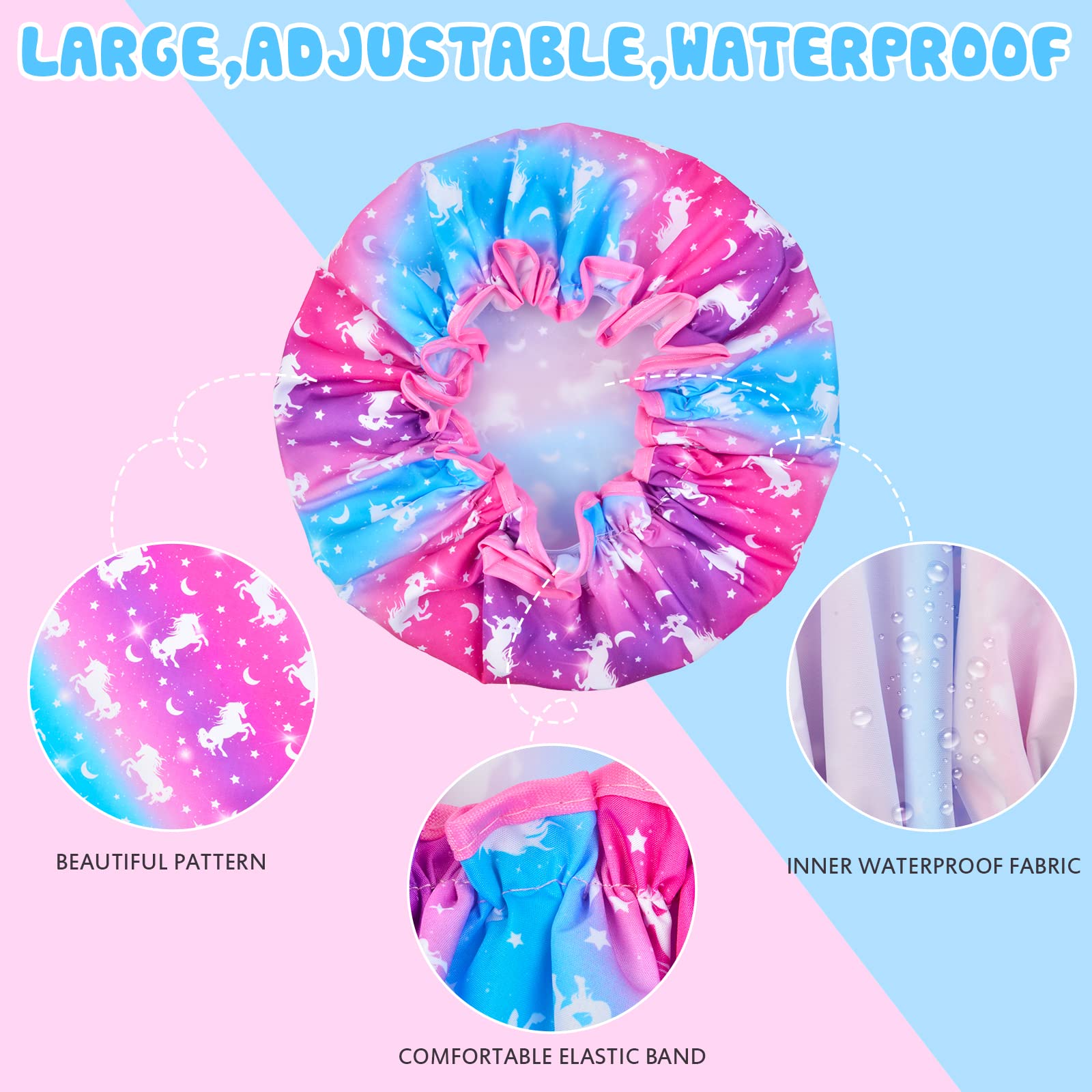 Unicorn Shower Cap for Kids - Adjustable Waterproof Shower Cap for Girls with Long Hair, Cute Rainbow Design for Toddlers & Children - Perfect for Bath Time, Swimming & Hair Protection