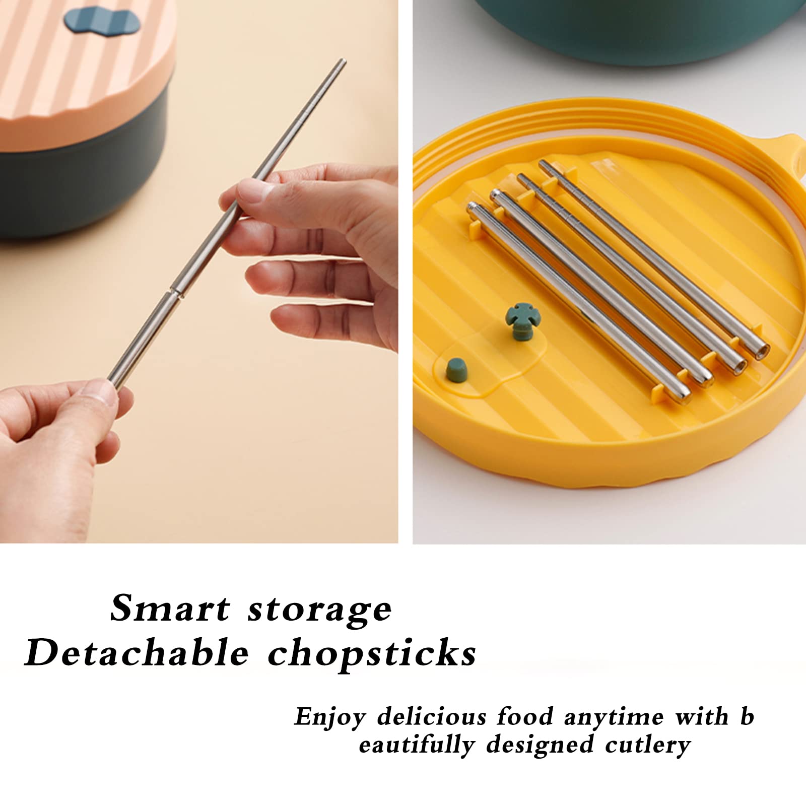 Microwave Safe Ramen Noodle Bowl with Lid & Chopsticks - BPA-Free, Dishwasher Safe, Easy Grip Handles - Perfect for Home, Office, College Dorm (Yellow & Green) - Quick Meals, Instant Noodles, Soup & Snacks