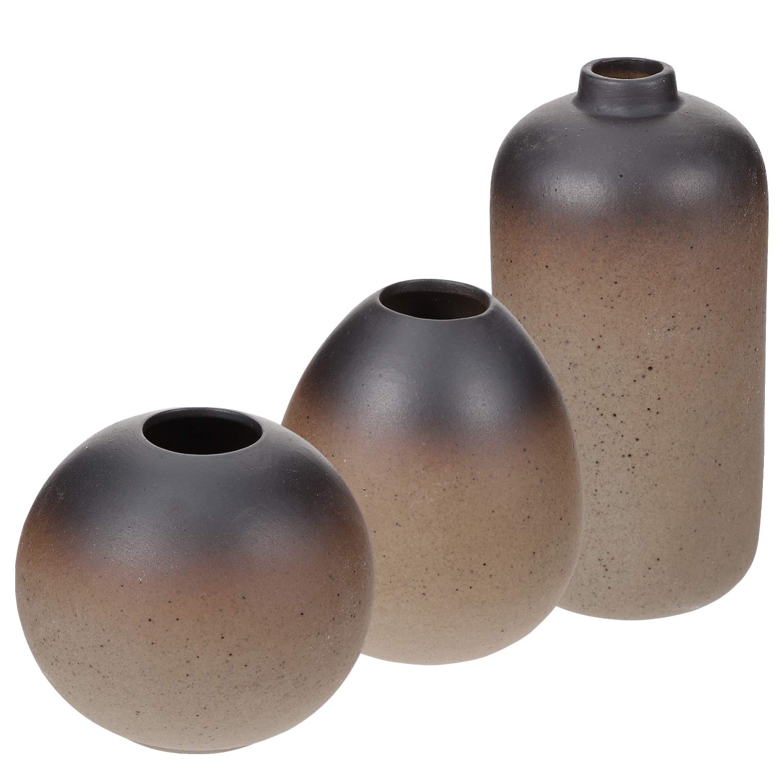 IMIKEYA Ceramic Vases Set - 3 Piece Small Flower Vases with Metallic Ombre Brown Finish for Home Decor, Office & Living Room Table Centerpiece | Perfect for Wedding, Birthday Gifts & Farmhouse Style Decorating