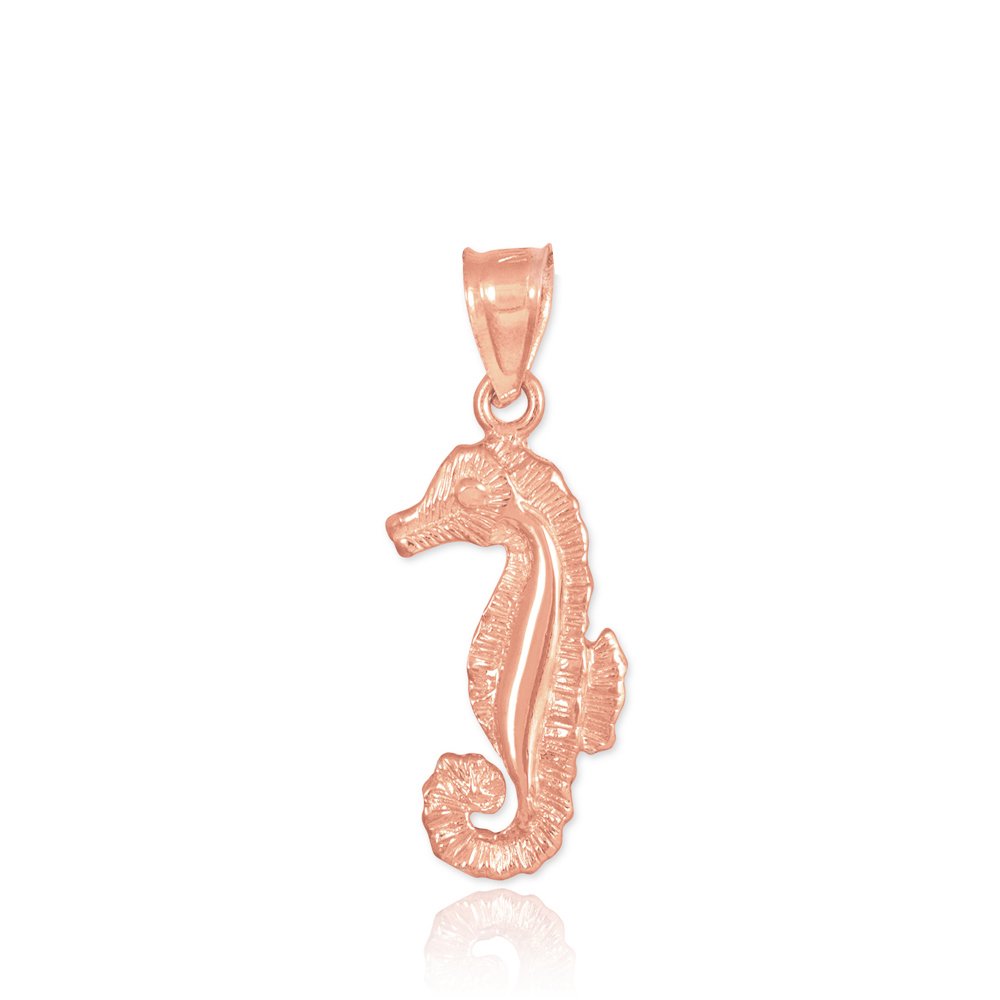 10k Rose Gold Textured Seahorse Charm Pendant Necklace - Elegant Jewelry Gift for Women, Perfect for Beach Vacations & Ocean-Themed Parties