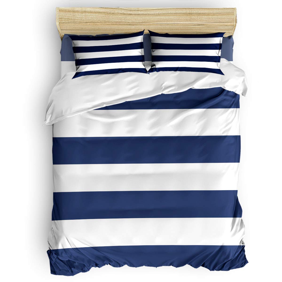 Nautical Stripe Navy Blue 3-Piece Bedding Set - California King Size Duvet Cover & Pillowcases for Kids, Teens & Adults | Perfect for Coastal, Beach & Nautical Themed Bedrooms