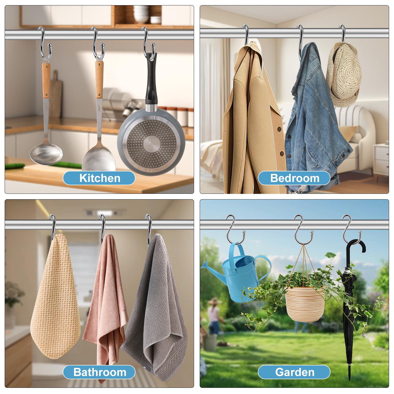 Premium 304 Stainless Steel S-Shaped Shower Curtain Hooks - Rustproof Bathroom & Kitchen Hooks for Curtains, Utensils & Clothes - Durable & Easy to Install (Set of 12, Chrome Finish) - Perfect for Bathroom Organization & Space-Saving Storage
