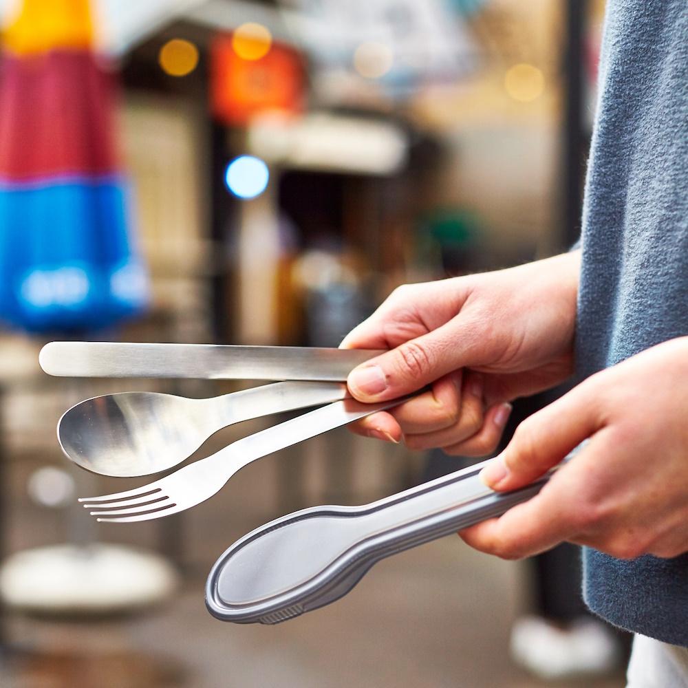 Premium Stainless Steel Cutlery Set with Travel Case - 18-Piece Knife Fork Spoon Set for Camping, Picnics & Outdoor Dining | Black + Blum Durable Cutlery Kit