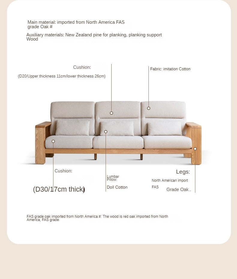 Oak Solid Wood Modern Log Style Corner Fabric Sofa - Rustic Cabin Furniture for Living Room, Lodge & Cozy Home Decor