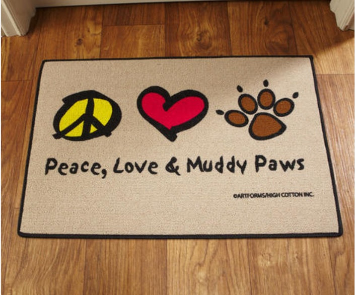 Peace Love Muddy Paws Olefin Doormat - Non-Slip Indoor Outdoor Welcome Mat for Dogs & Pets - Perfect for Entryway, Patio, Garage & Mudroom