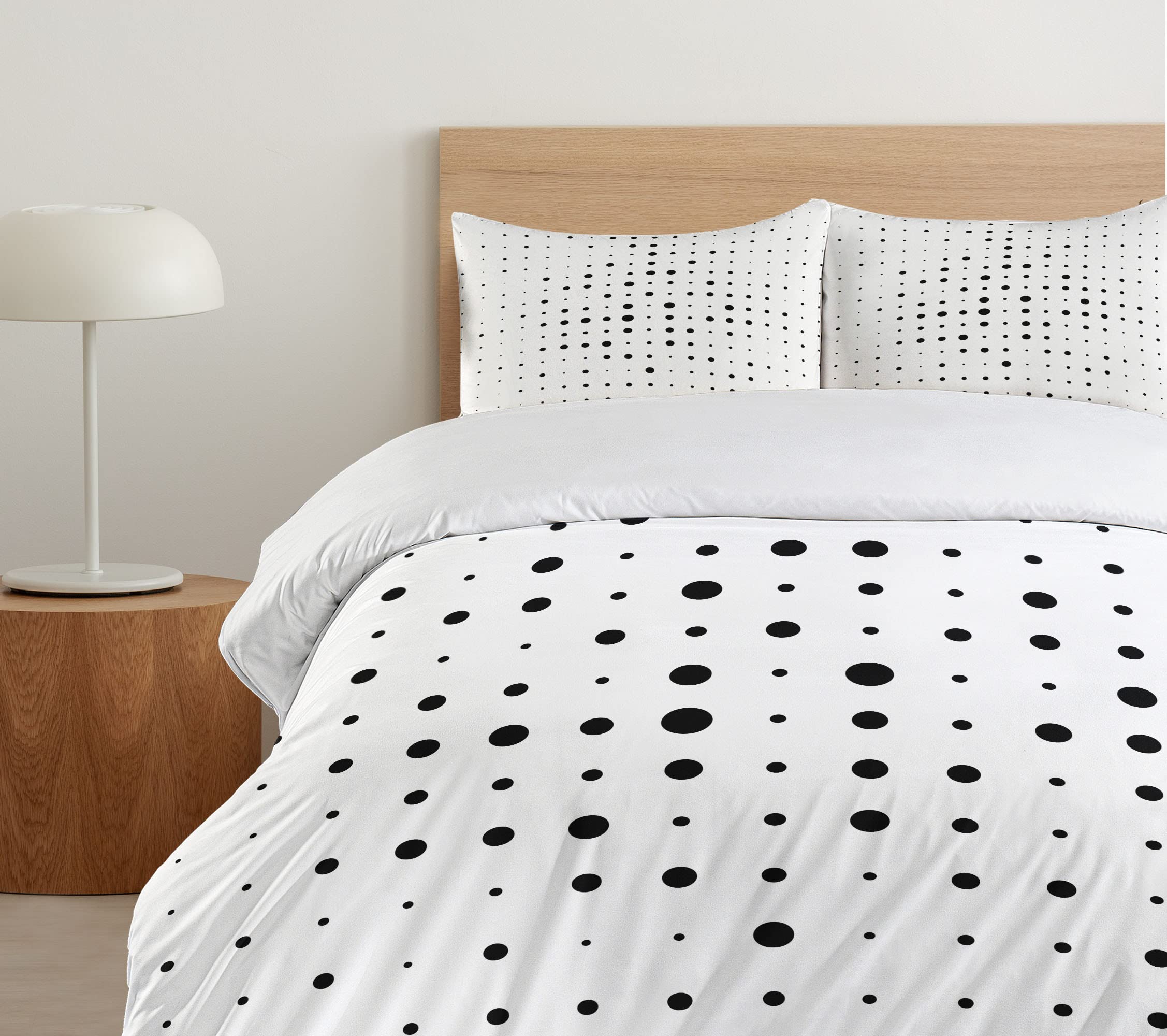 Ambesonne Abstract Duvet Cover Set - Pop Art Style Minimalist Dot Pattern 3-Piece Bedding (California King, Black & White) | Modern Home Decor for Bedroom, Guest Room & Dorm