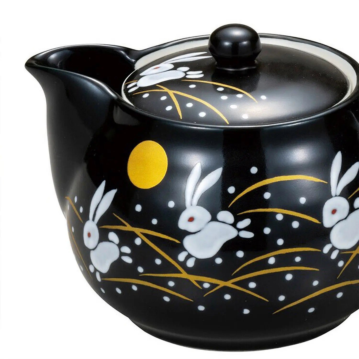 Premium Japanese Kutani Ware Hopping Rabbit Kyusu Teapot with Built-in Tea Strainer - Authentic Ceramic Teapot for Green Tea, Herbal Tea & Loose Leaf Tea - Perfect for Japanese Tea Ceremony, Home Use & Gift Giving