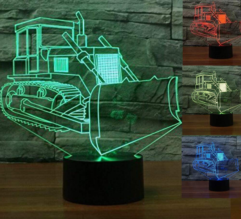 3D Bulldozer Truck Night Light - LED Touch Switch Desk Lamp with 7 Color Changing Modes, Optical Illusion Decor for Kids Room, Nursery, Birthday Gift & Christmas Home Decoration