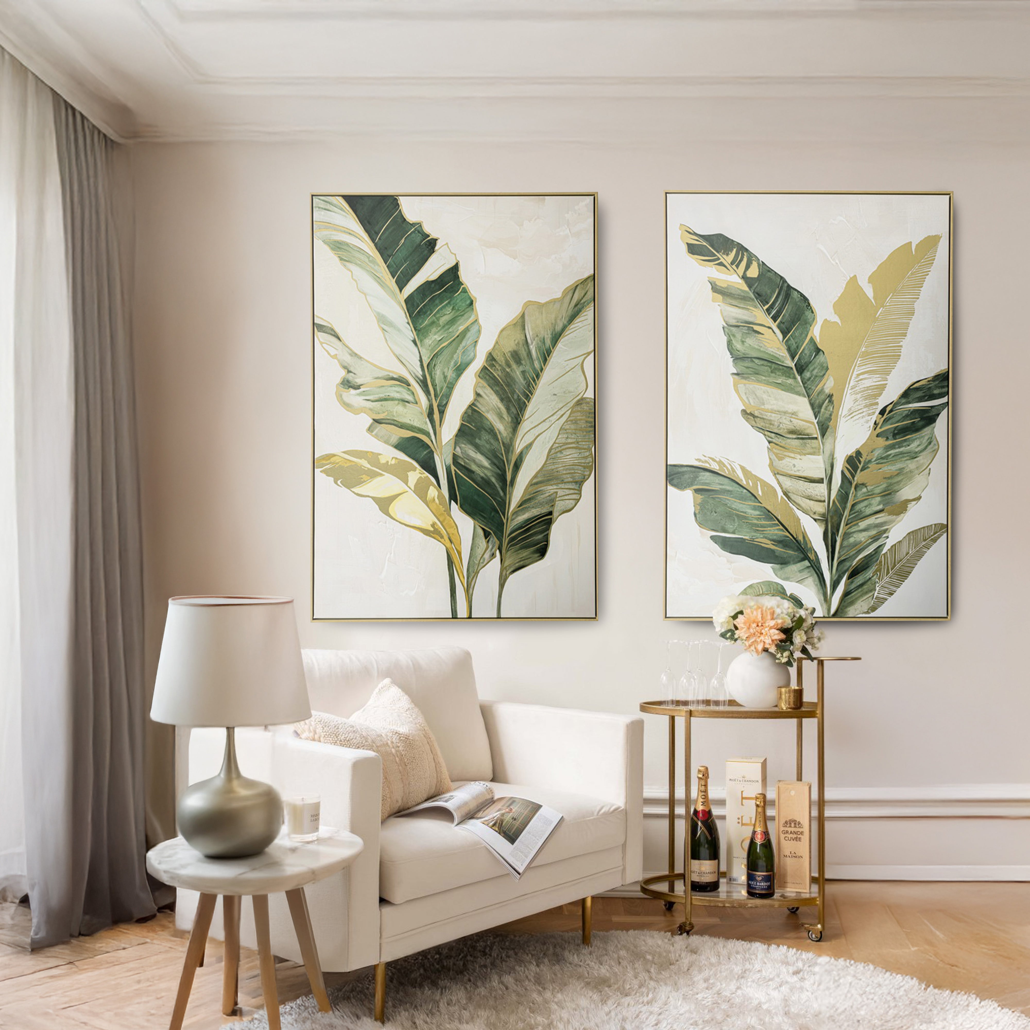 Urban Style Brushmarks Foiled Canvas Palm Wall Art - Tropical Decor for Living Room, Bedroom & Office