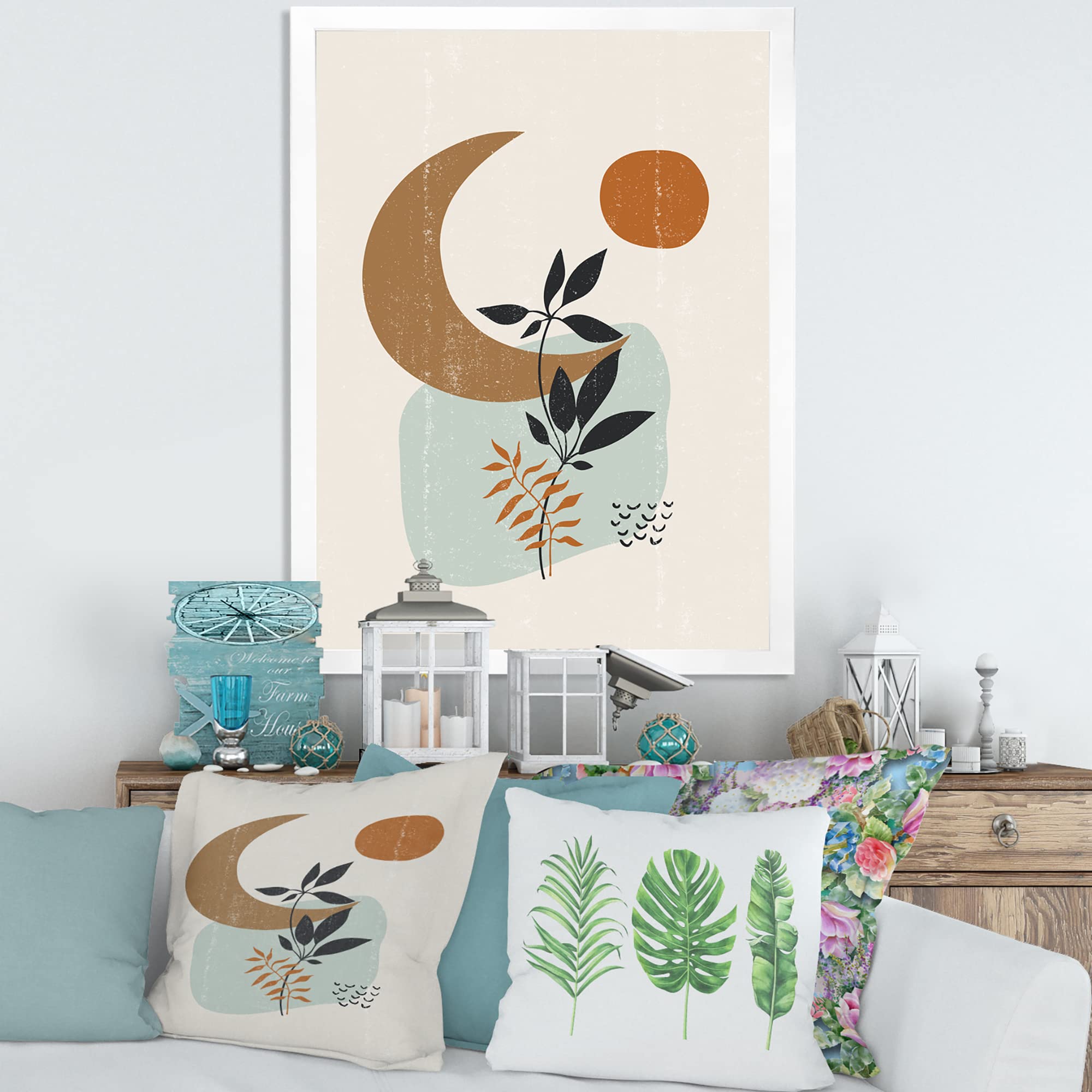 Abstract Sun & Moon Minimalist Framed Wall Art - Modern Home Decor for Living Room, Bedroom & Office