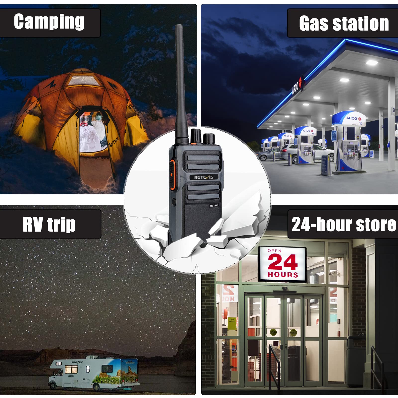 Retevis RB17V MURS Two-Way Radios (4 Pack) - Long Range Walkie Talkies with 4000mAh Rechargeable Battery, License-Free Communication for Outdoor Adventures - Perfect for Hunting, Skiing, Camping & Hiking with Local Alarm Feature