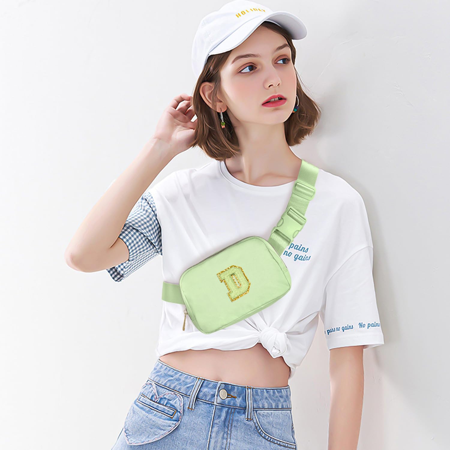 Personalized Initial Letter Fanny Pack for Girls - Cute Crossbody Belt Bag for 8-12 Year Olds | Trendy Light Green Gift for Teen Girls & Women | Perfect for School, Travel & Birthday Presents
