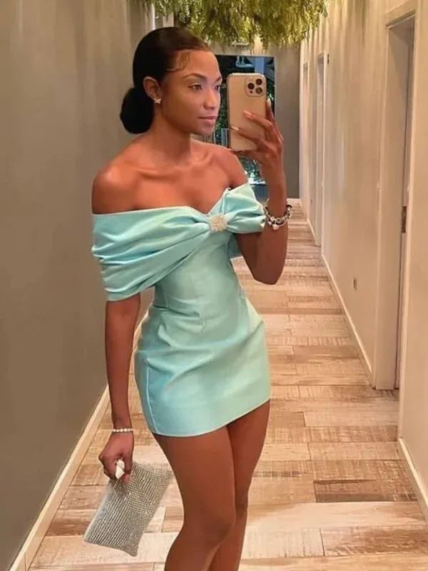 Off The Shoulder Sheath Short Prom Dress Homecoming Gown J4157 - Sexy Formal Cocktail Party Dress for Women, Perfect for Prom, Homecoming, Evening Parties & Special Occasions