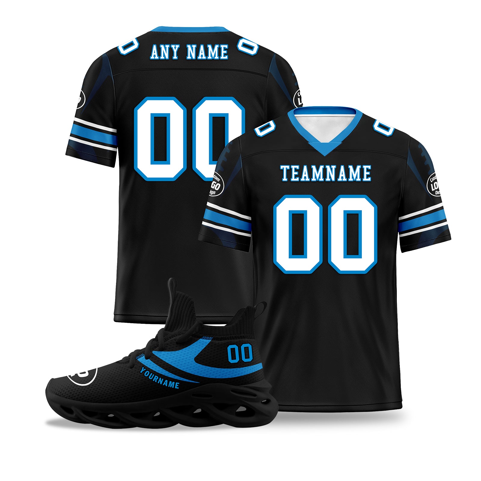 Custom Black Carolina Panthers Football Jersey & Sports Shoes Combo - Personalized NFL Fan Gear for Game Day & Tailgating