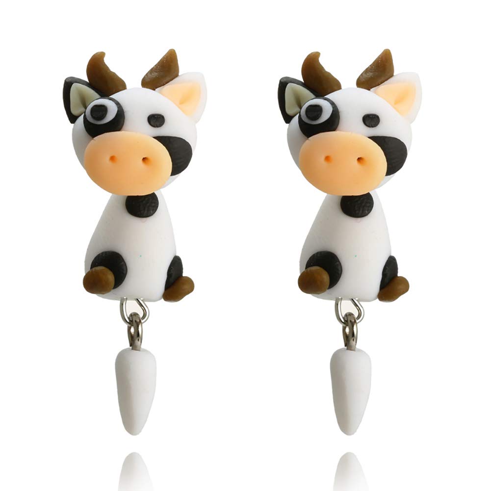 Crystal Pearl Stud Earrings Set - Handmade Polymer Clay Cartoon Cow Ear Studs for Women & Girls | Cute Party Gifts for Women, Men & Teens | Perfect for Casual Wear, Date Nights & Gift Giving