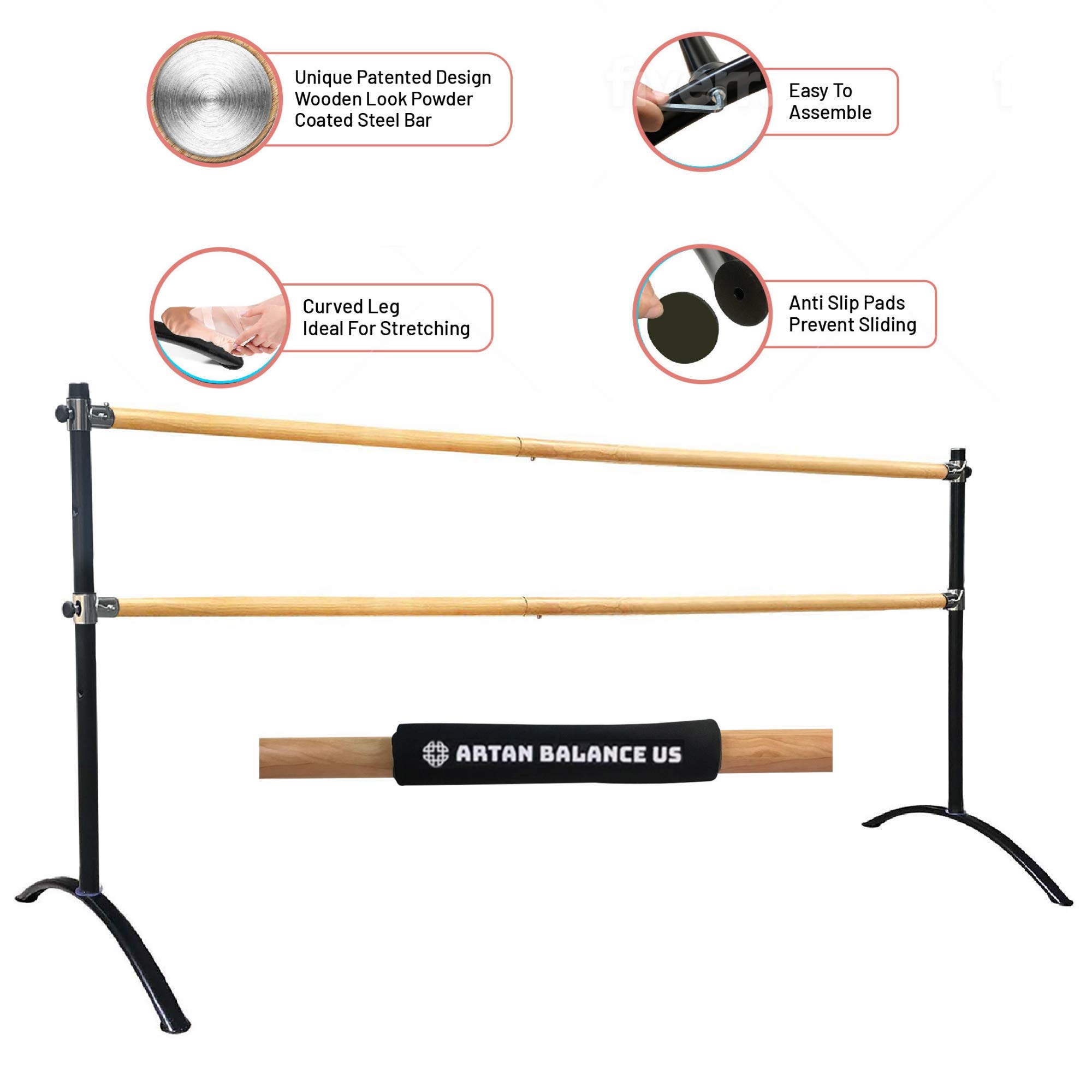 Portable Ballet Barre for Home & Studio - Adjustable Height Dance Bar for Stretching, Pilates, Dance Workouts & Fitness Training - Single/Double Bar for Kids & Adults - Perfect for Home Dance Practice, Yoga Studio & Ballet Classes