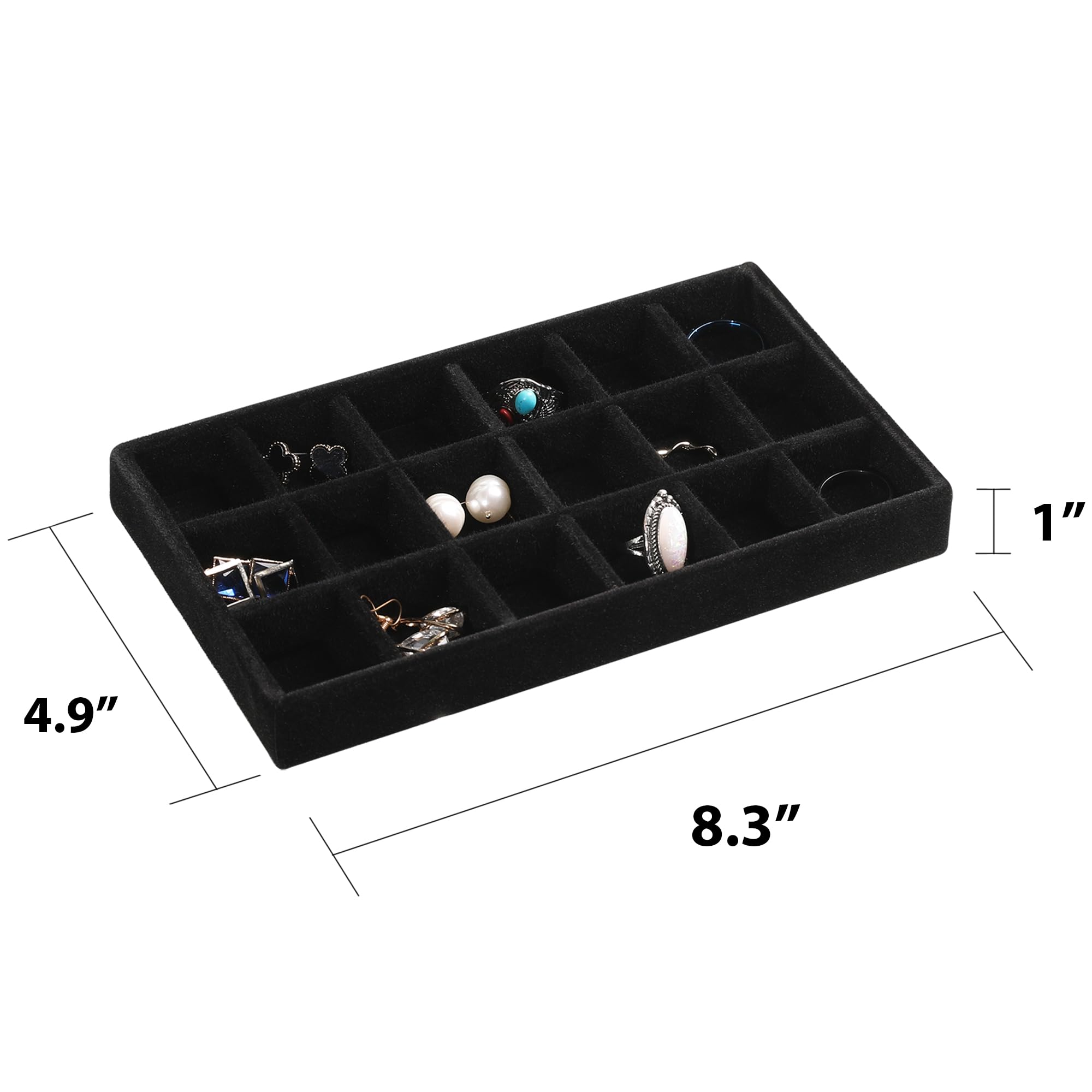 Frebeauty Stackable Velvet Jewelry Organizer Tray Set - 9-Piece Black Drawer Inserts for Earrings, Rings, Necklaces & Studs | Women's Jewelry Storage & Display Solution for Bedroom, Dresser & Travel
