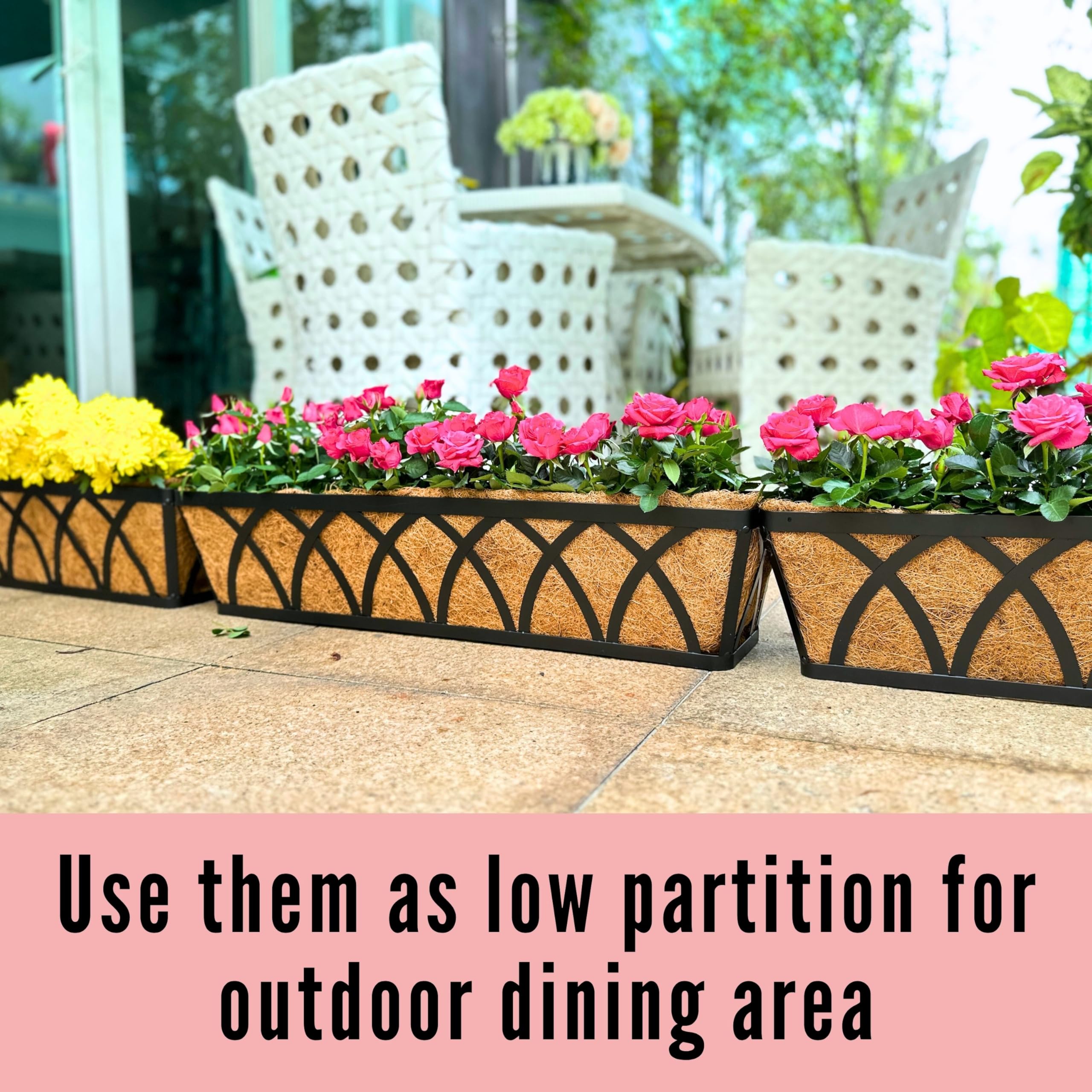 LaLaGreen Wall Planter (4 Pack, 30 Inch) - Large Outdoor Railing Planter Box with Coco Liner, Metal Balcony Flower Basket for Deck, Fence, Window & Porch | Perfect for Houseplants, Herbs & Flowers - Ideal for Balcony Decor, Garden Landscaping & Home Improvement Projects