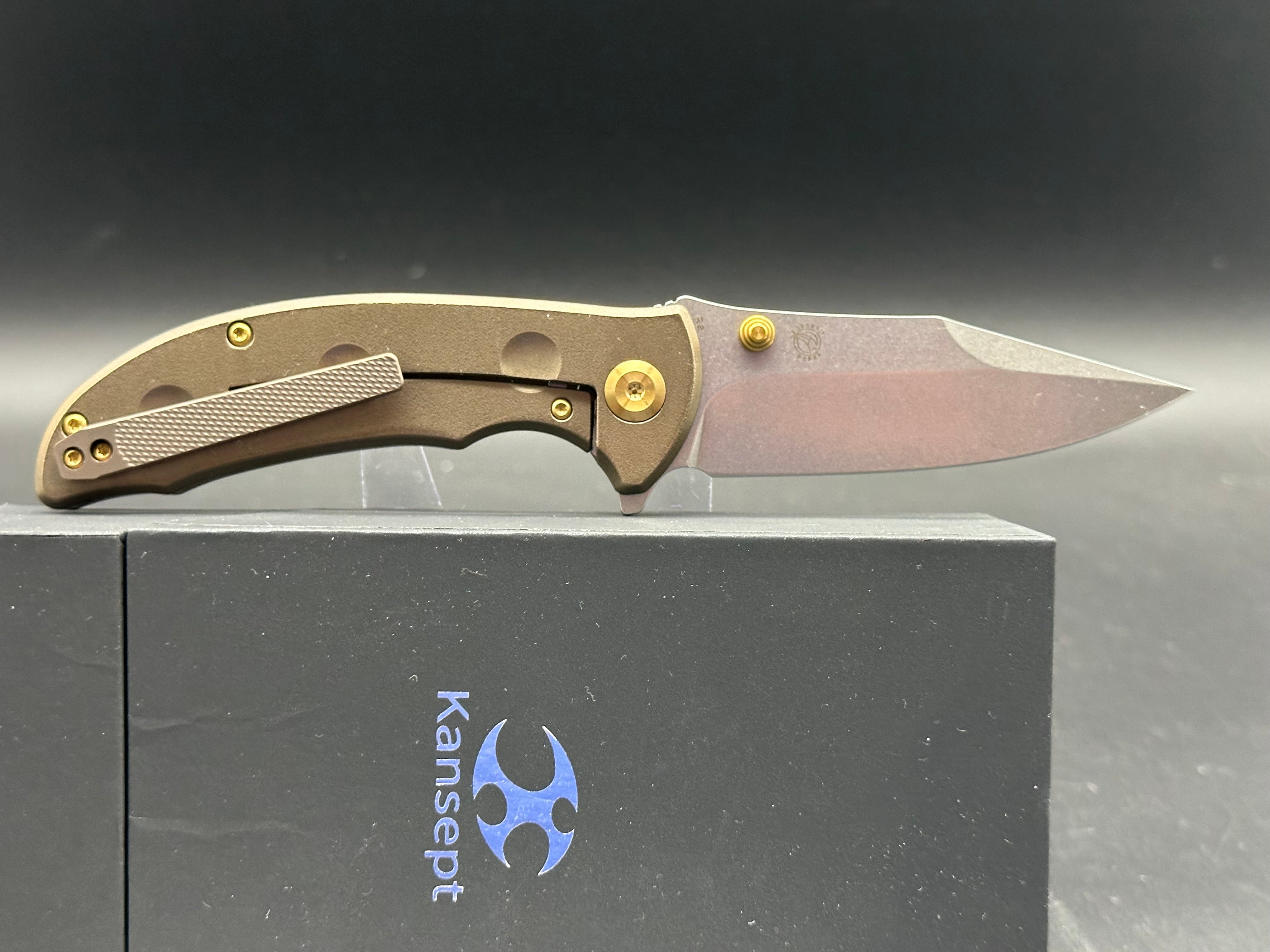 KANSEPT REI Thumb Stub Flipper Knife - Orange Peel Bronze Anodized Titanium Blade - EDC Pocket Knife for Outdoor, Camping & Everyday Carry