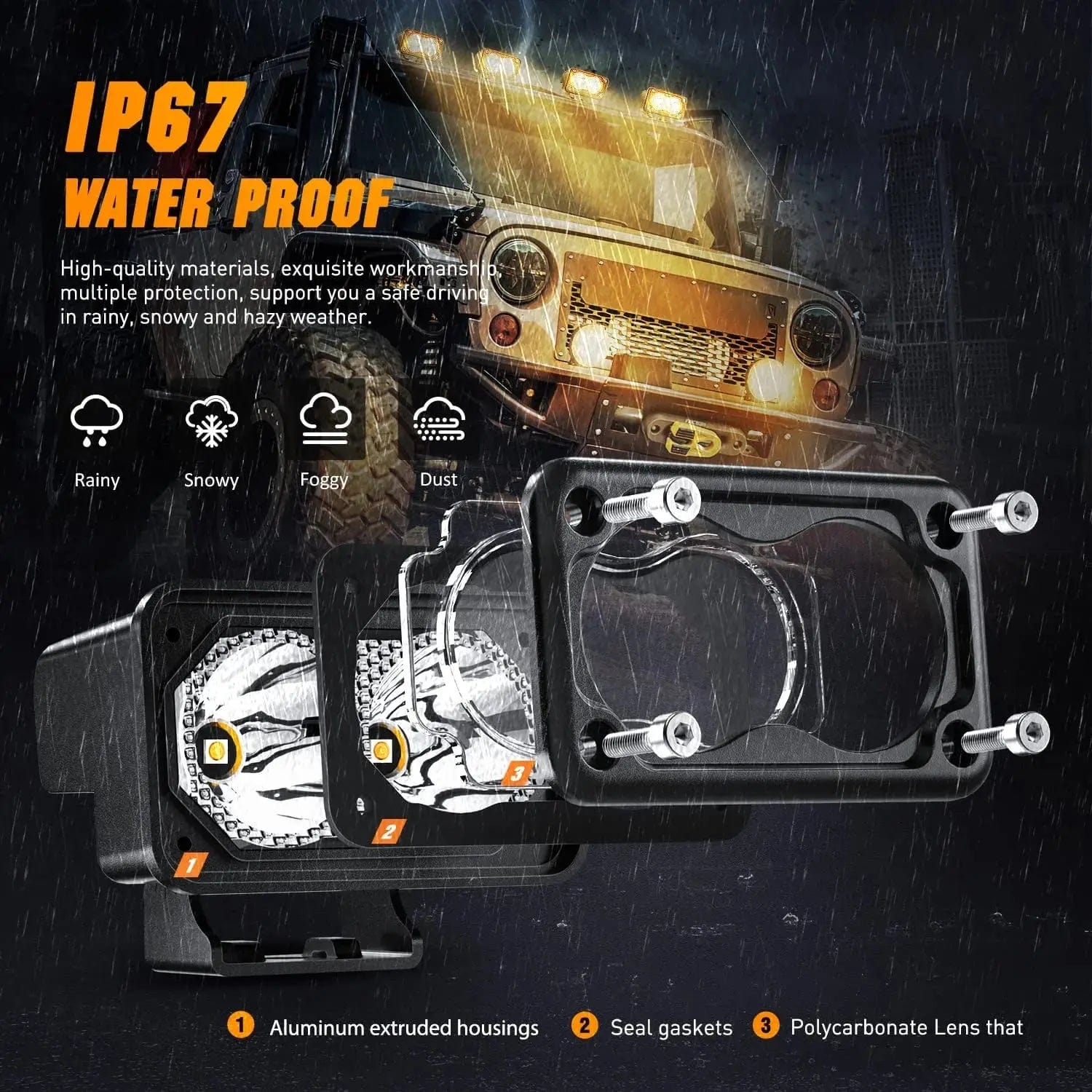 10W 2360LM Amber LED Work Lights - 3 Inch Spot with Built-in EMC (Pair) - Perfect for Off-Road Vehicles, Trucks, and Marine Applications