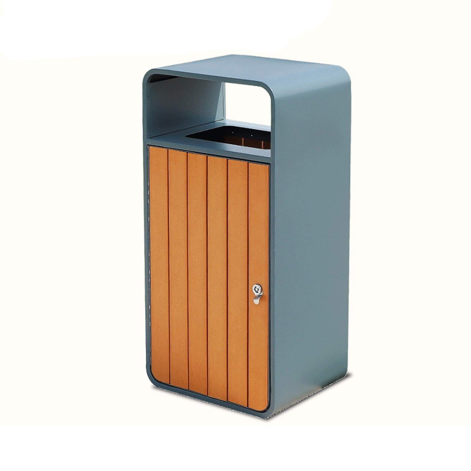 Large 63L/16.6 Gallon Square Plastic Trash Can with Wood Finish - Commercial & Home Waste Bin for Indoor/Outdoor Use - Decorative Fluted Panel Design for Kitchen, Office, Patio, or Commercial Spaces