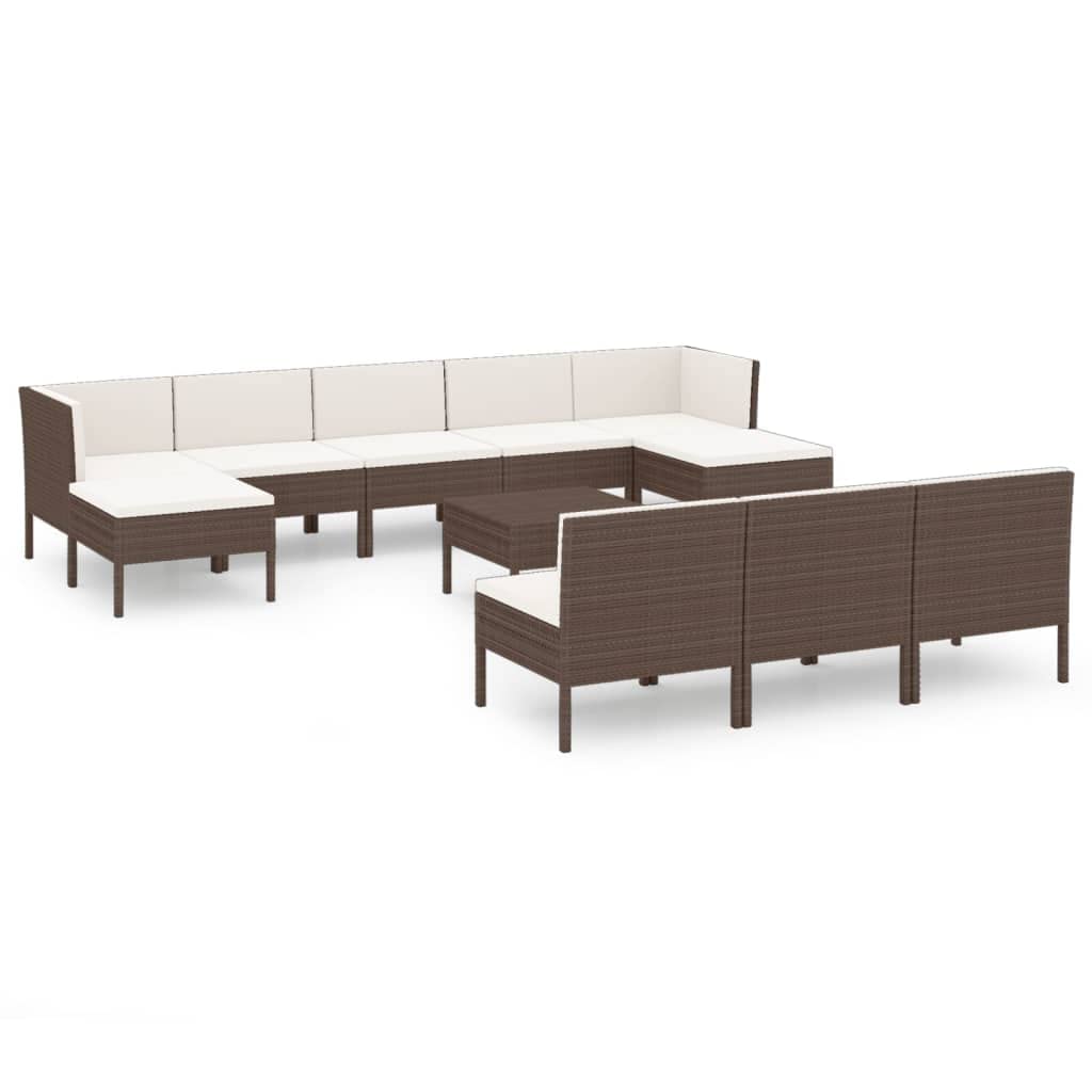 11-Piece Patio Lounge Set with Weather-Resistant PE Rattan & Steel Frame - Brown Outdoor Furniture with Cream Cushions - Perfect for Garden, Poolside & Backyard Relaxation
