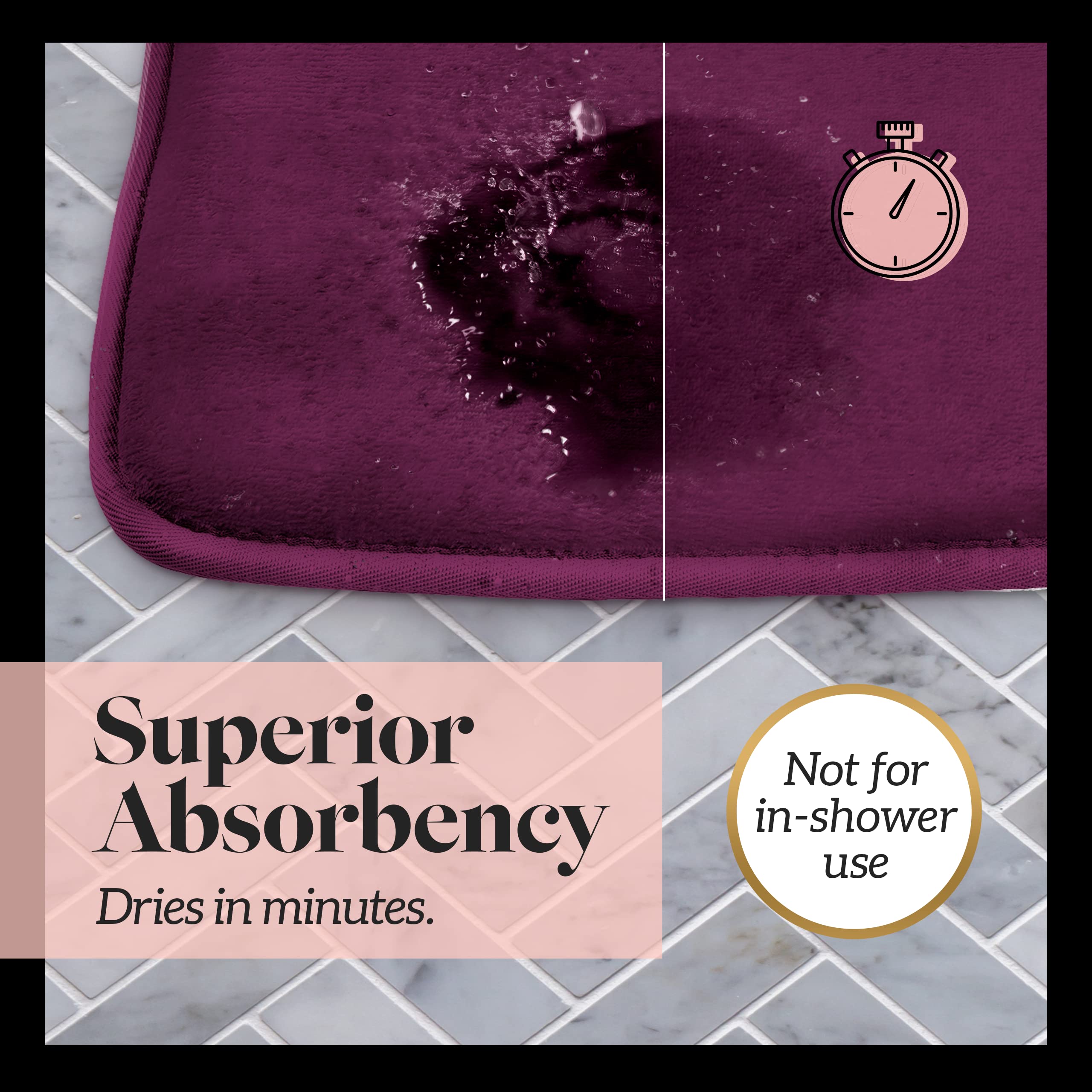 Genteele Memory Foam Bath Mat - Non-Slip Absorbent Super Soft Velvet Bathroom Rug (24