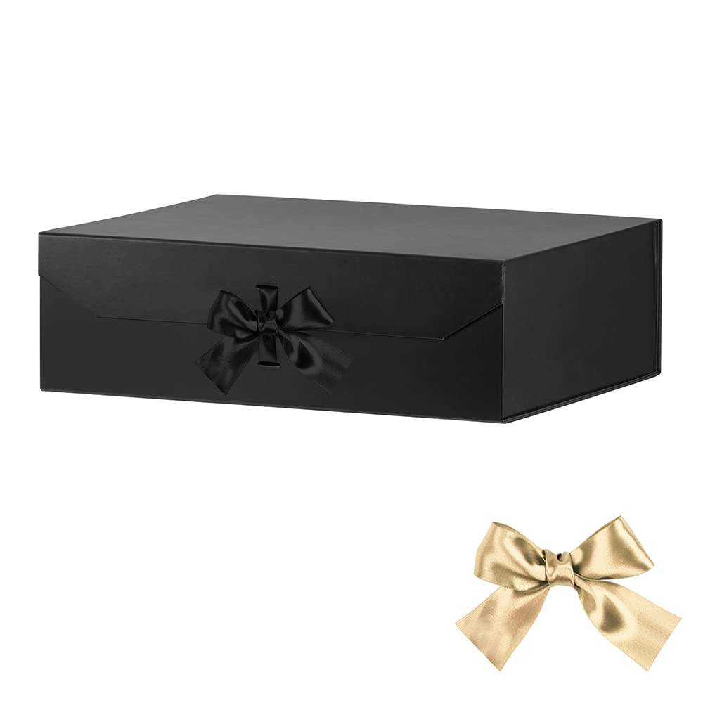 Extra Large 19x16x6 Inches Matte Black Gift Box with Magnetic Closure & Ribbon - Perfect for Groomsman Proposals, Wedding Gowns & Special Occasions - Elegant Rectangle Collapsible Gift Packaging for Weddings, Anniversaries & Luxury Presents
