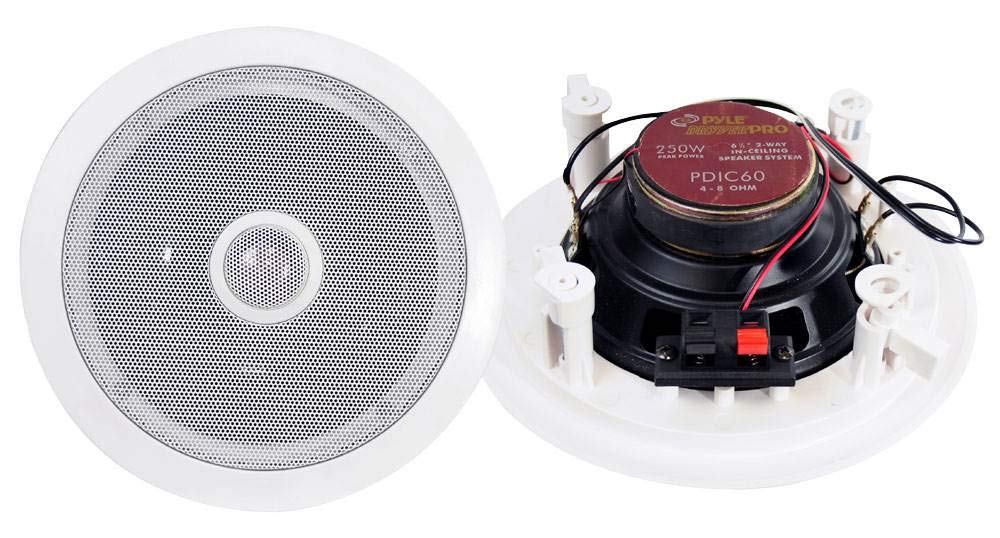 Pyle PDIC60 6.5 Inch 250 Watt 2-Way In-Wall/Ceiling Home Speaker System (4 Pair) - Perfect for Home Theater, Surround Sound & Multi-Room Audio Installation