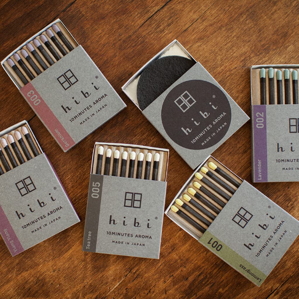 Hibi Box of 8 Geranium Scented Incense Matches - Aromatic Sticks for Meditation, Yoga & Relaxation at Home