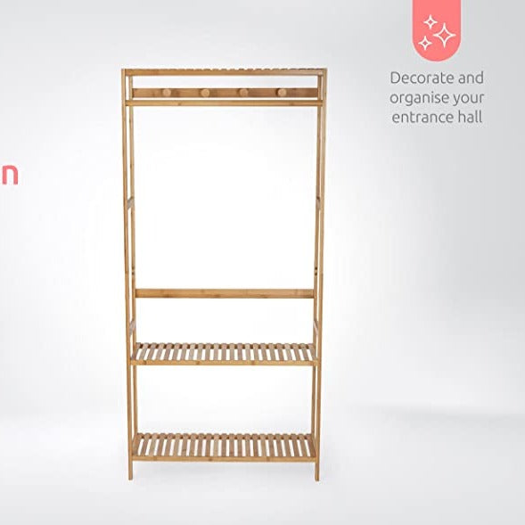 Bamboo Nara Multi-Functional Clothes Rack - Space Saving Wardrobe Organizer for Bedroom, Closet & Laundry Room - Perfect for Hanging Clothes, Towels & Accessories