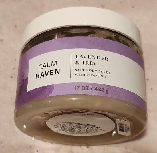 Calm Haven Lavender & Iris Salt Body Scrub - 17 oz Exfoliating Bath & Shower Scrub for Smooth Skin - Relaxing Spa Treatment at Home